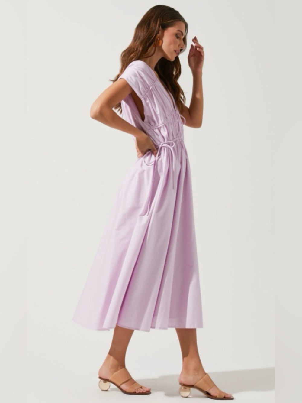 NWT [ASTR The Label] Lilac Flowy Multi Tie V-Neck Cap Sleeve Dress Women’s S - Picture 2 of 12